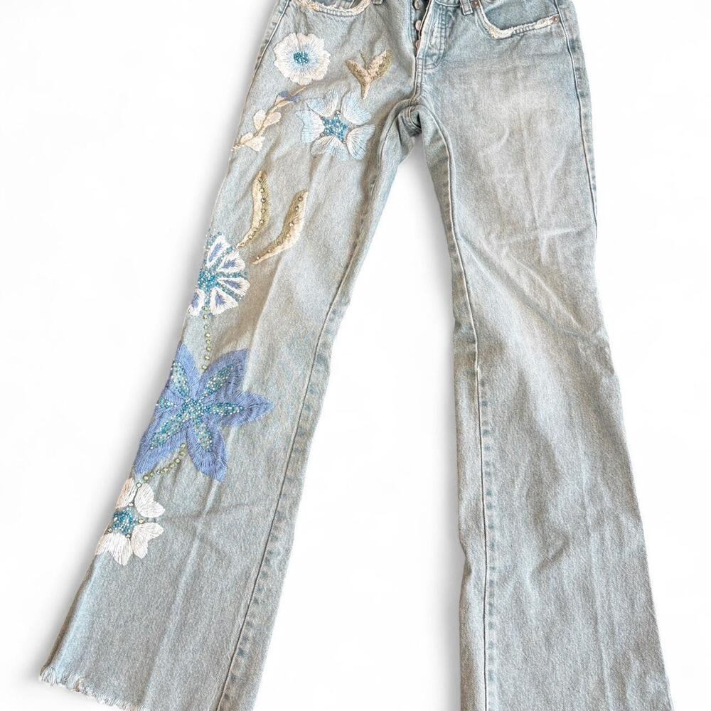 Y2k vintage low rise flare emboirdered jeans xs - Picture 2 of 7